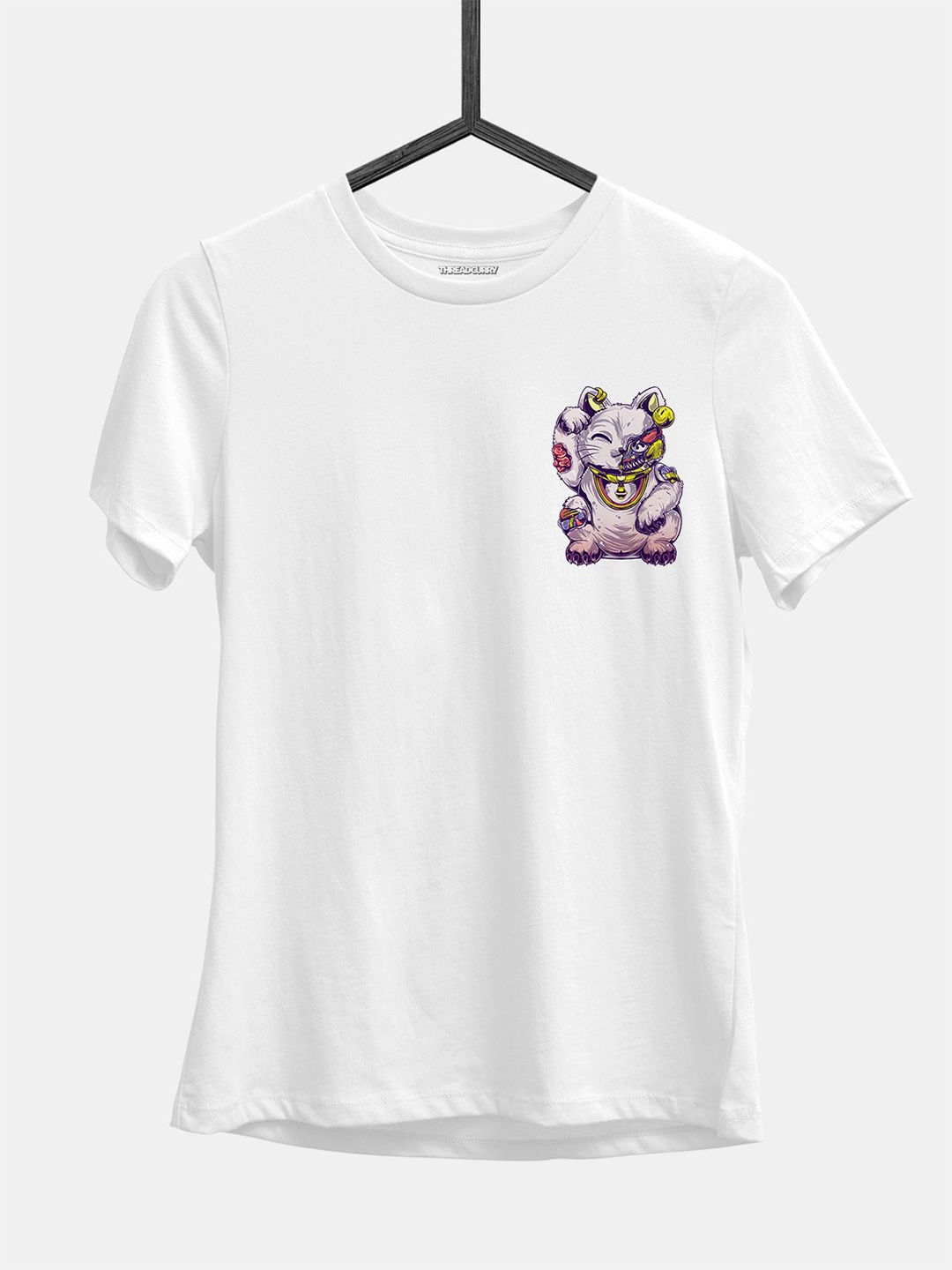 

THREADCURRY Girls Typography Pockets T-shirt, White