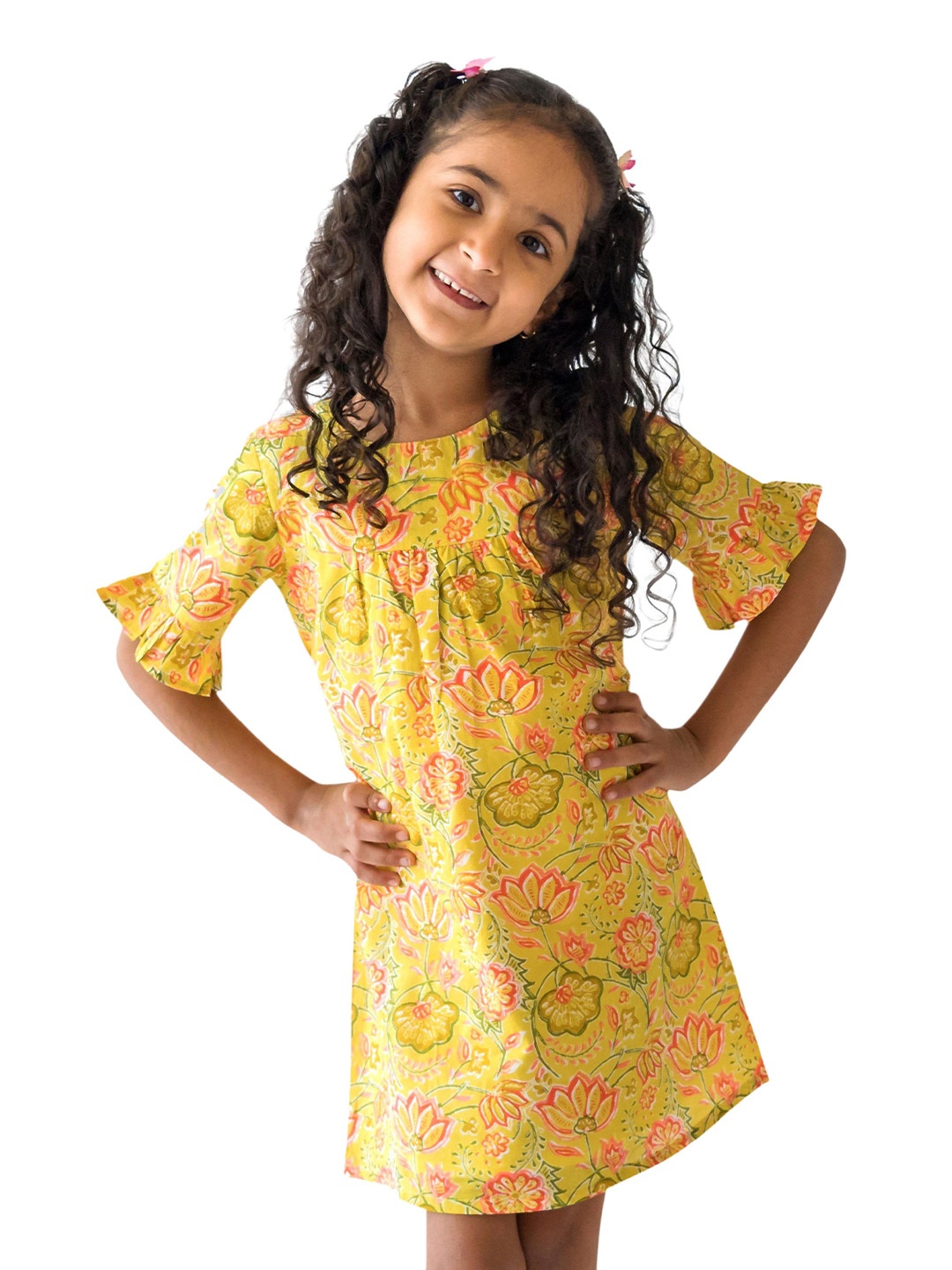 

Campana Ethnic Motifs Print A-Line Dress, Lime green