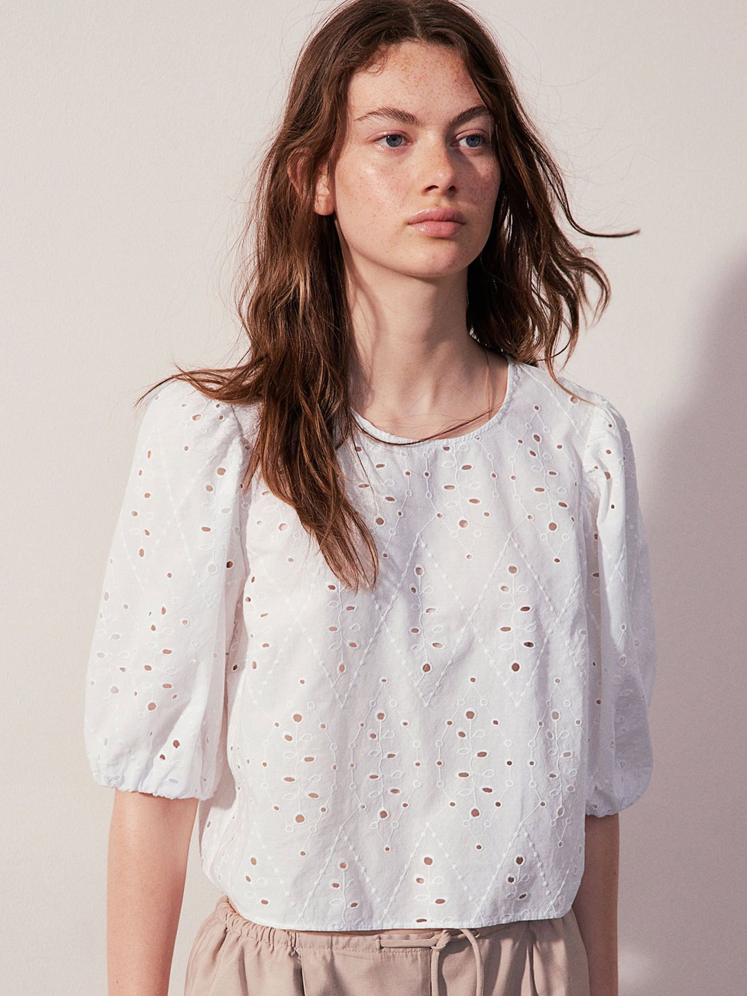 

H&M Women Broderie Anglaise Blouse Tops, White