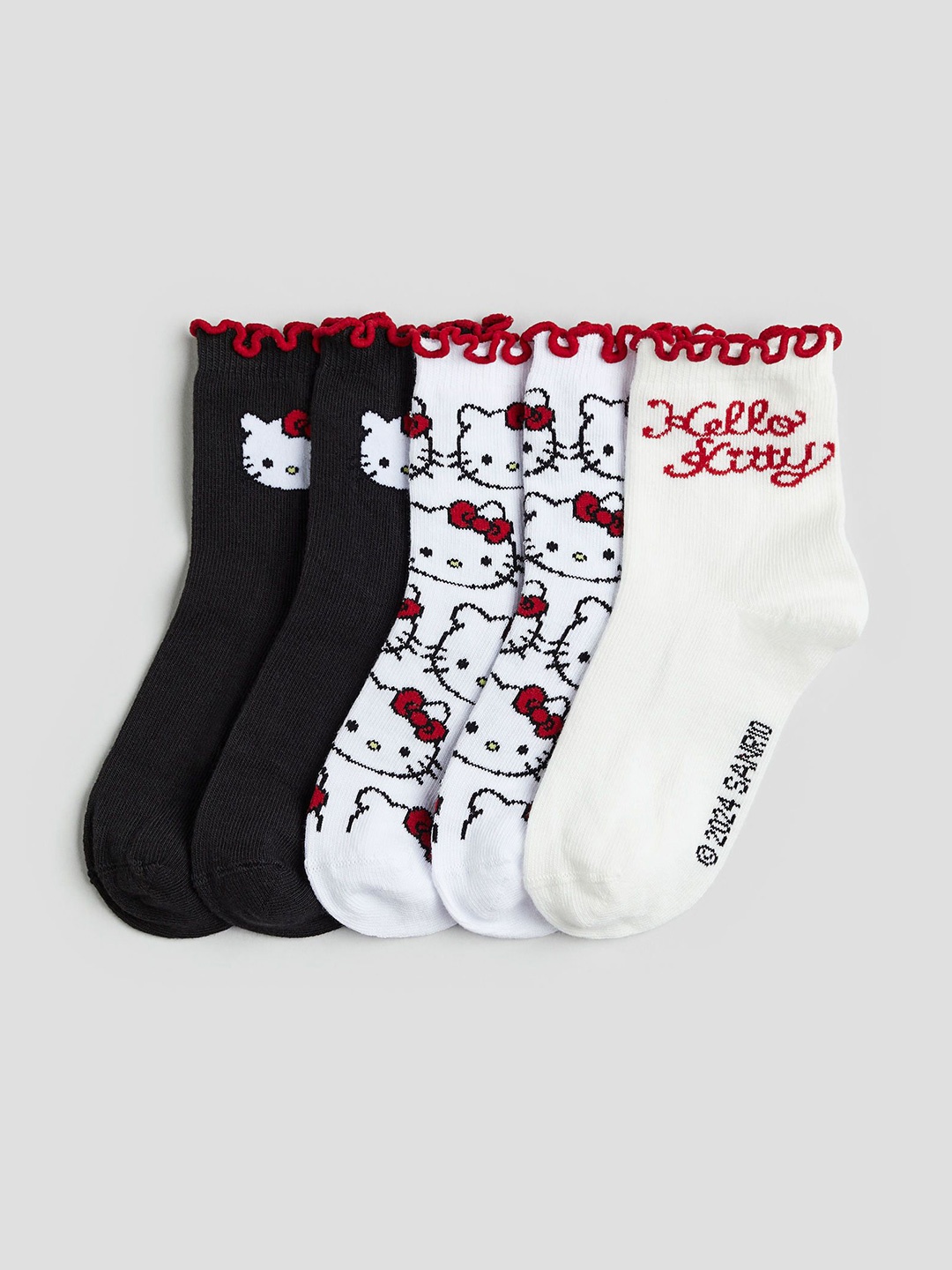 

H&M Girls Pack Of 5 Patterned Ankle Length Socks, Black