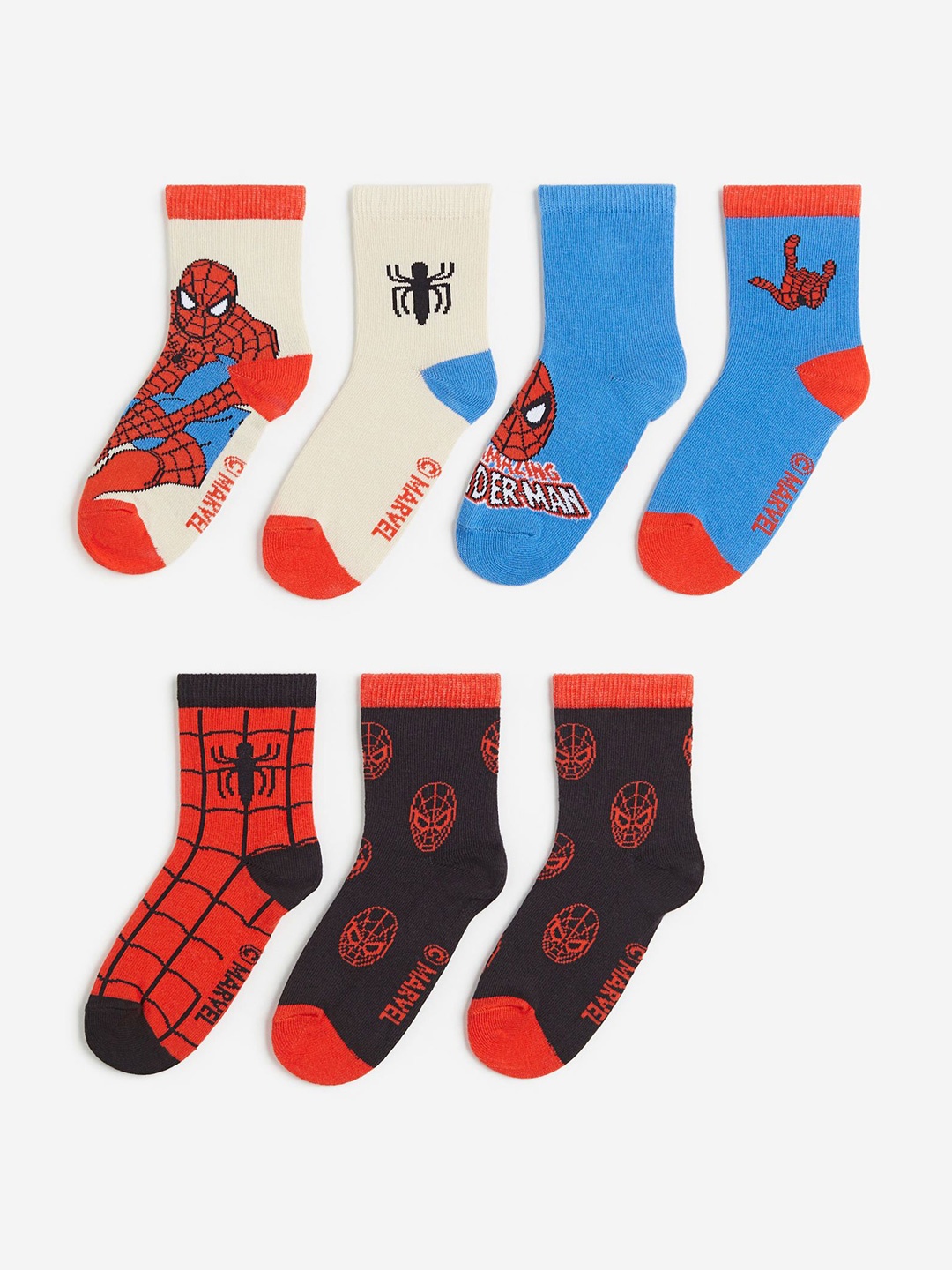 

H&M Boys Pack of 7 Patterned Ankle Length Socks, Blue