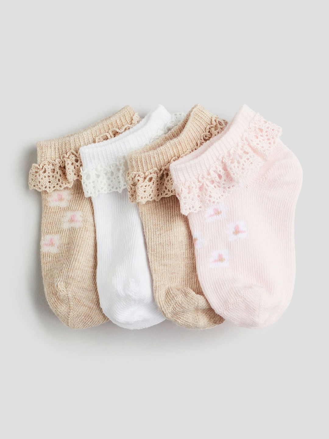 

H&M 4-Pack Shaftless Socks, Pink