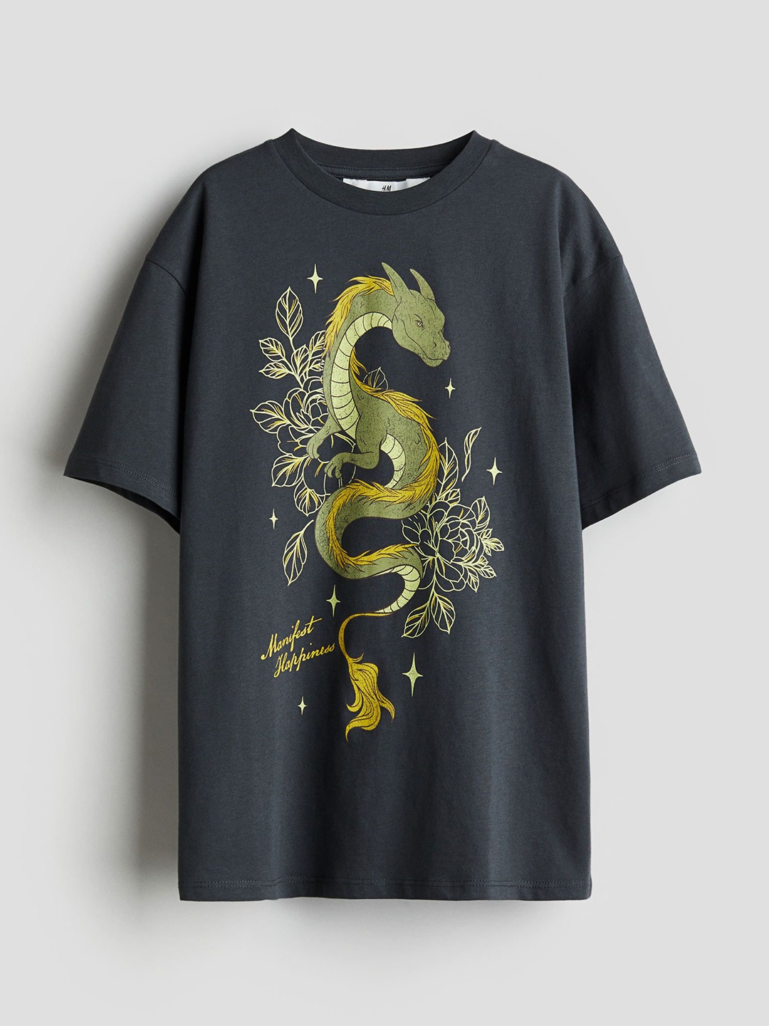 

H&M Girls Oversized Printed T-shirt, Grey