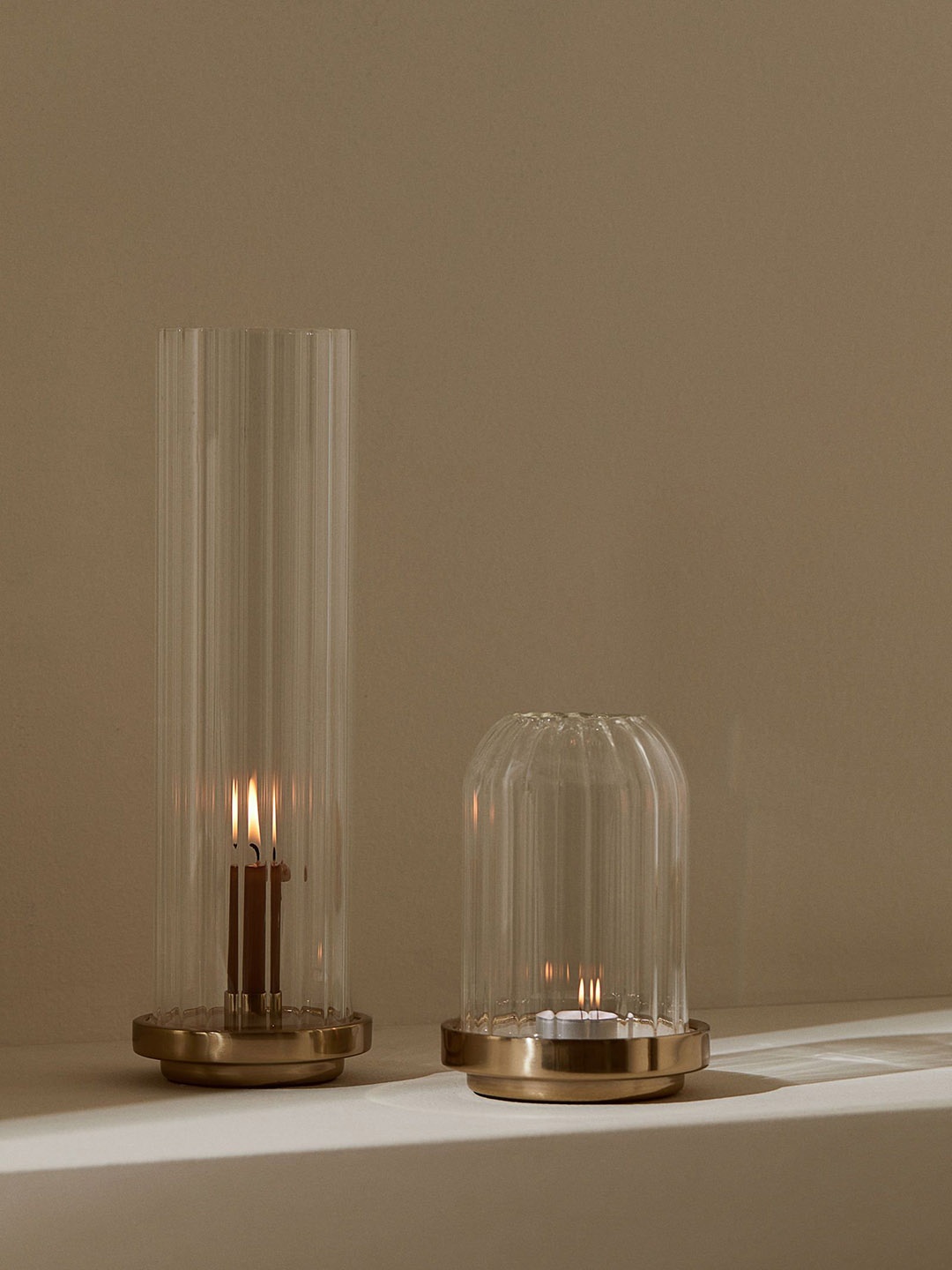 

H&M Candle Lantern In Clear Fluted glass, Gold