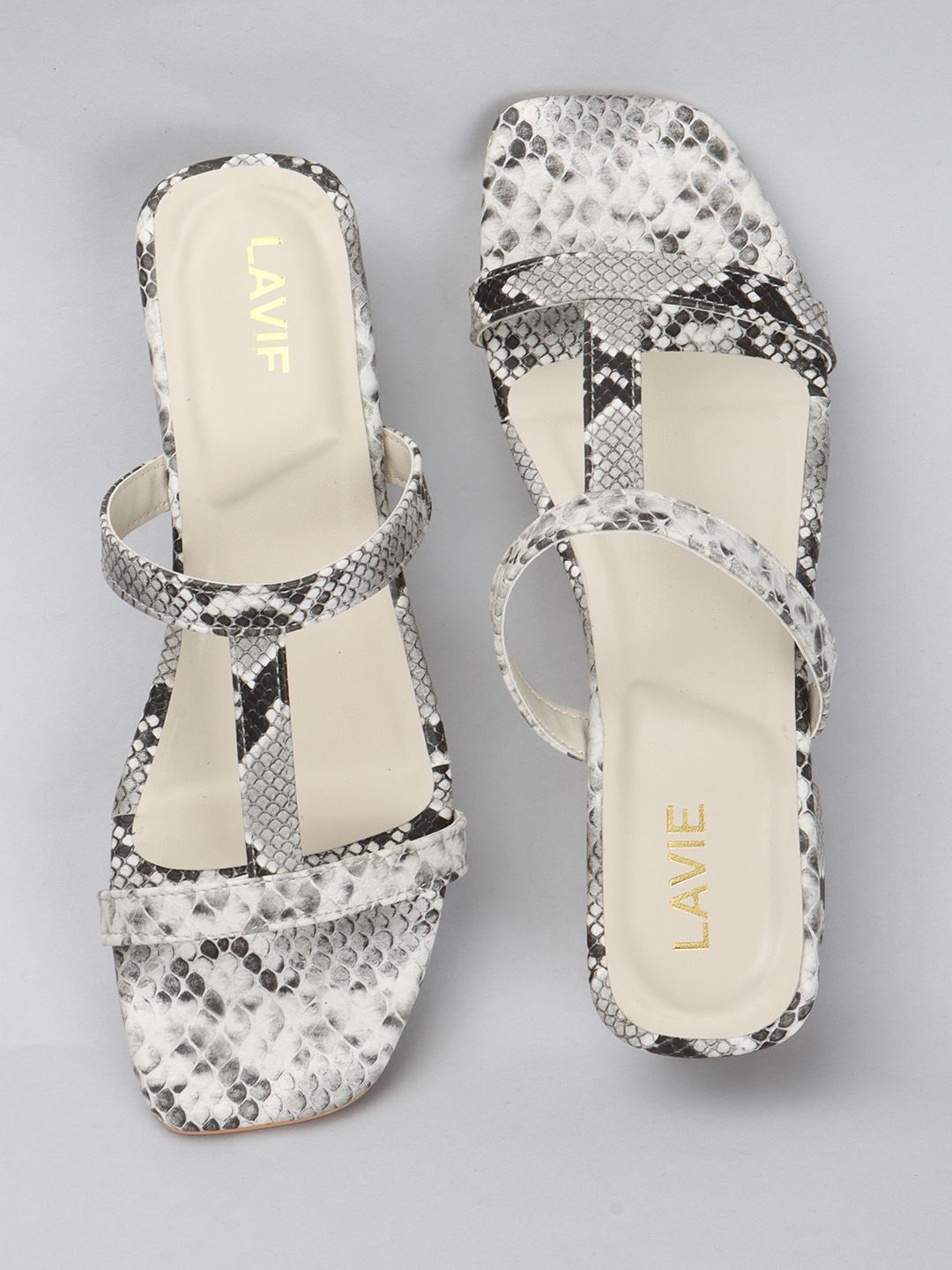 

Lavie Printed Block Mules with Buckles, White