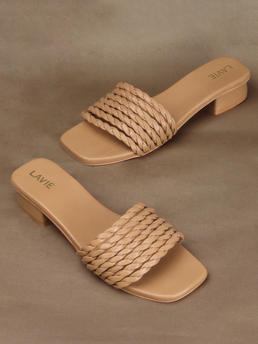 

Lavie Textured Open Toe Block Heels, Beige