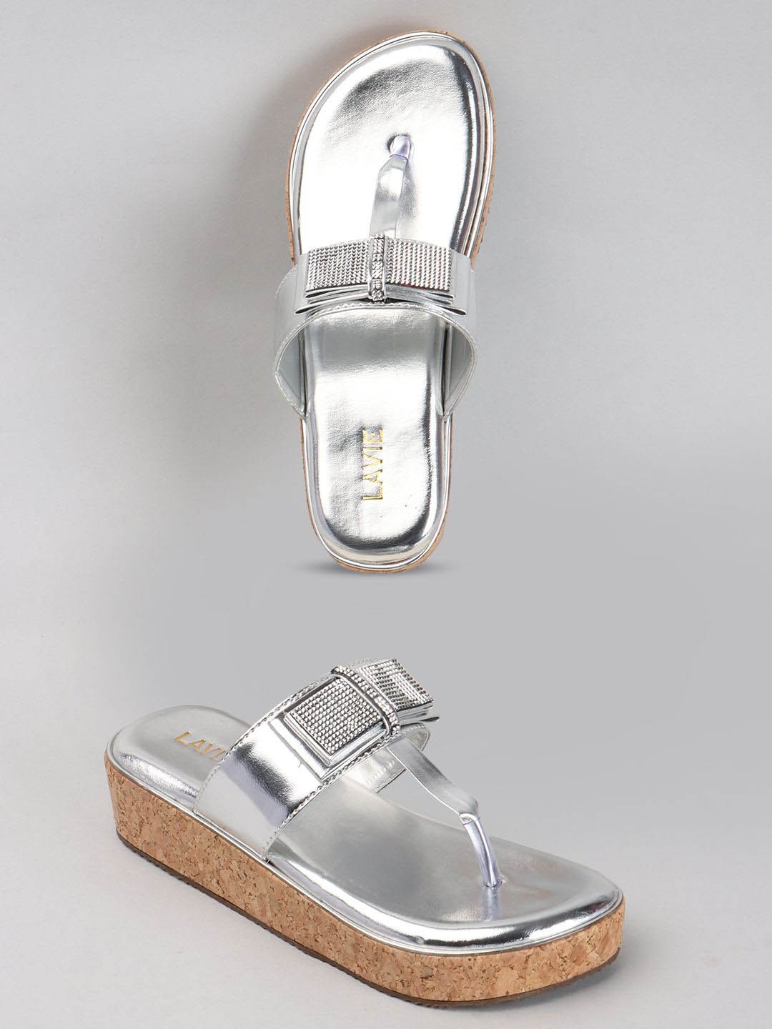 

Anouk Silver-Toned Embellished Open Toe Flatform Heels
