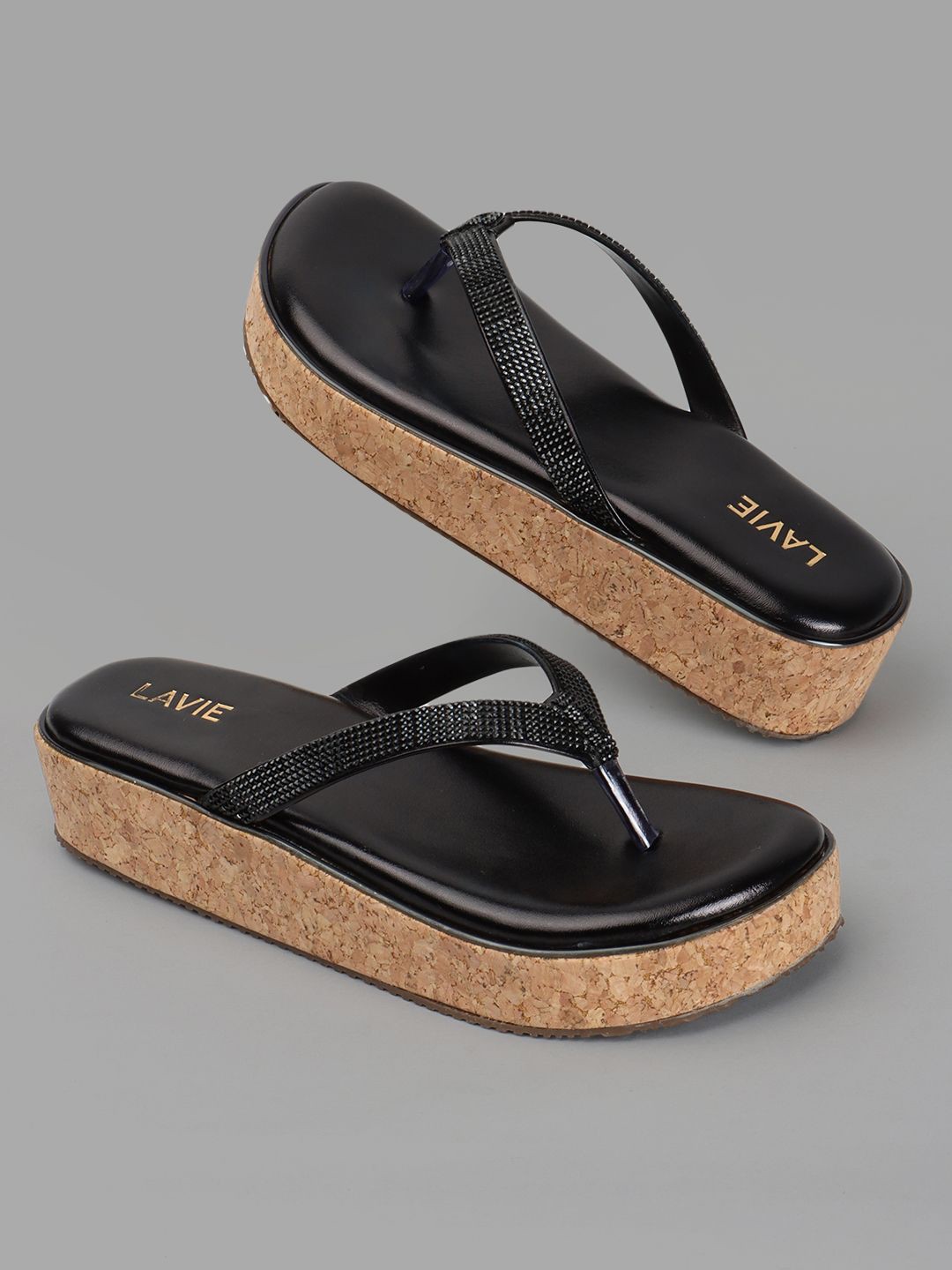 

Anouk Black Embellished Open Toe Flatform Heels