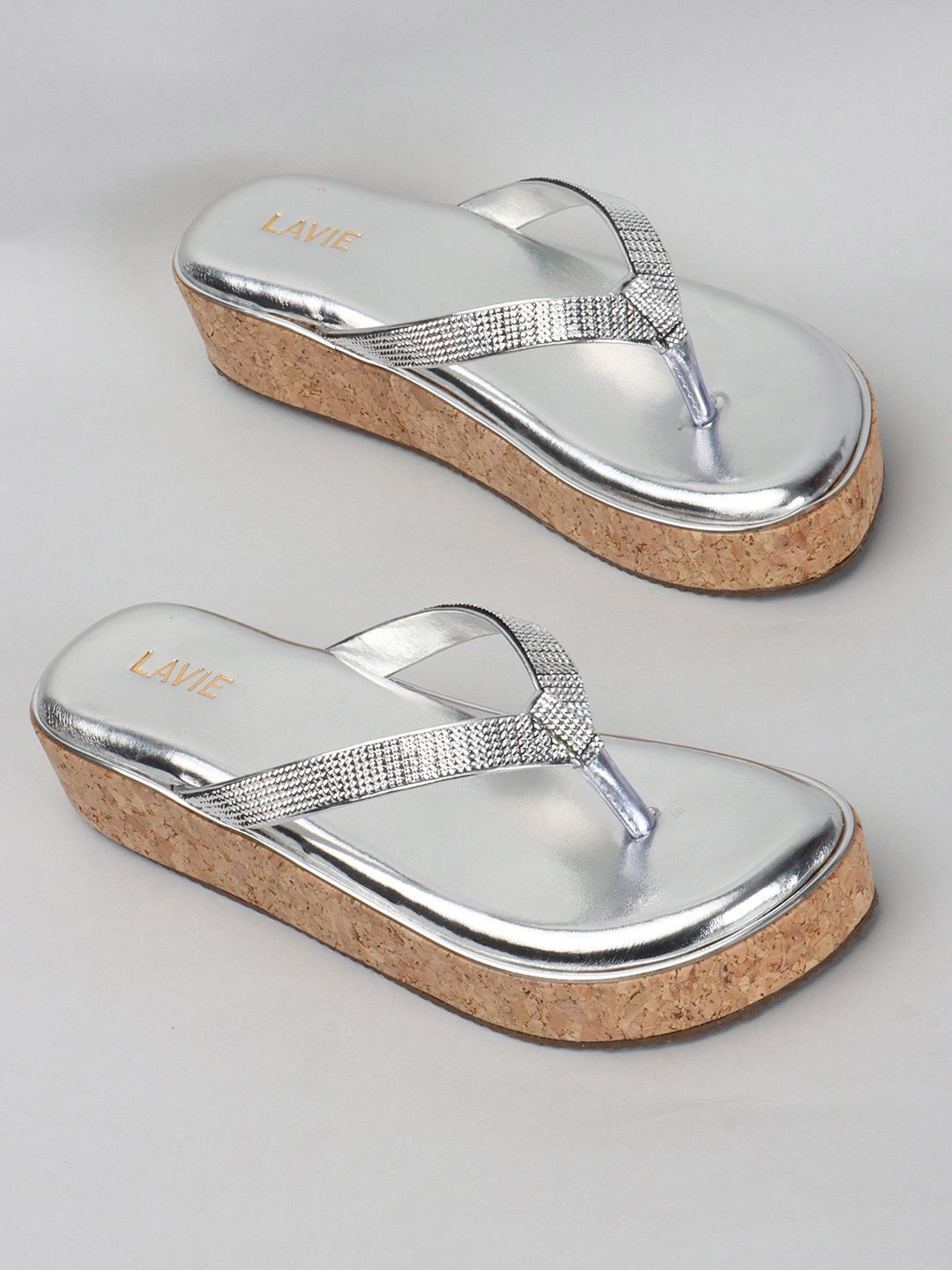 

Anouk Silver-Toned Embellished Open Toe Flatform Heels