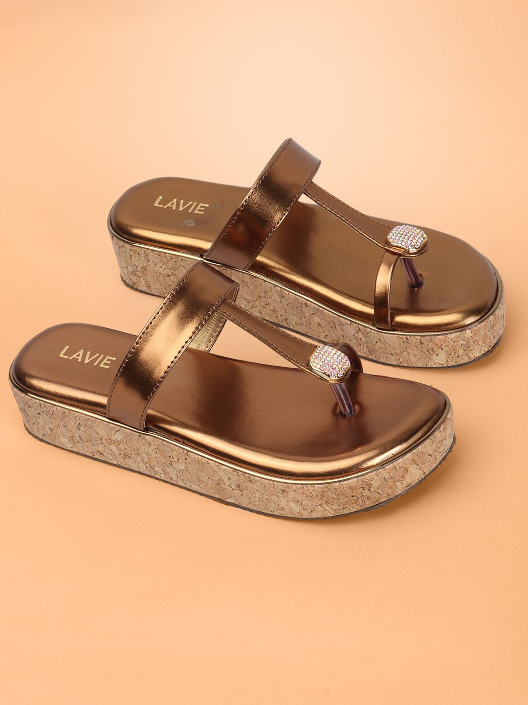 

Anouk Copper-Toned Open Toe Flatform Heels