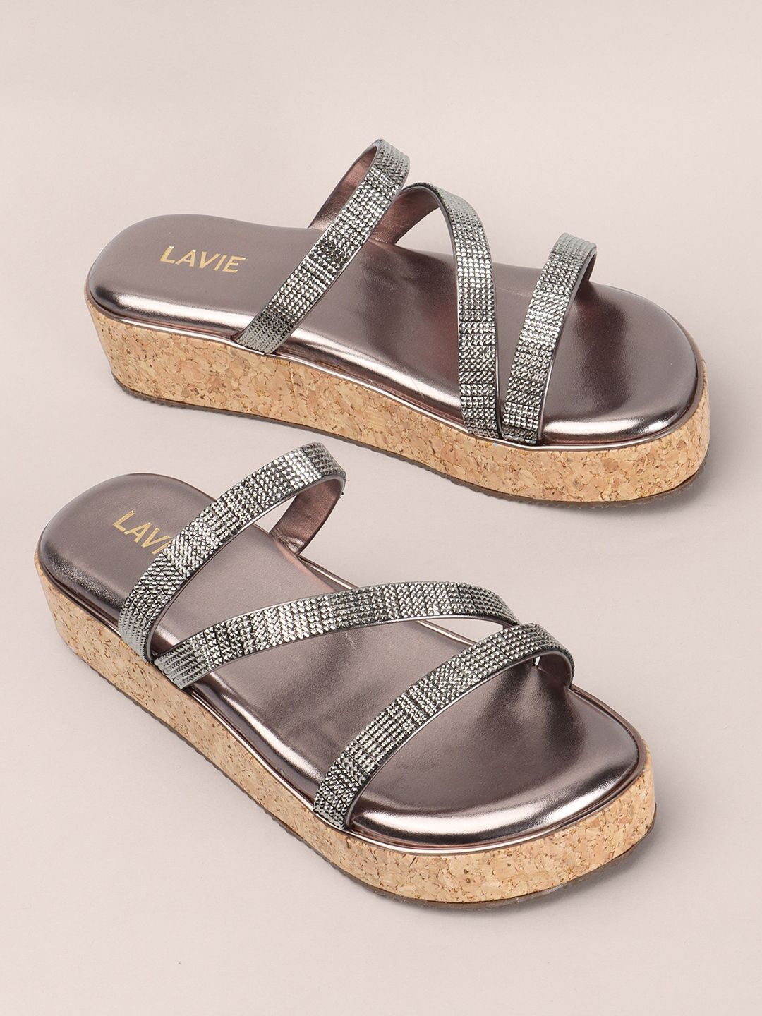 

Anouk Grey Embellished Open Toe Flatform Heels