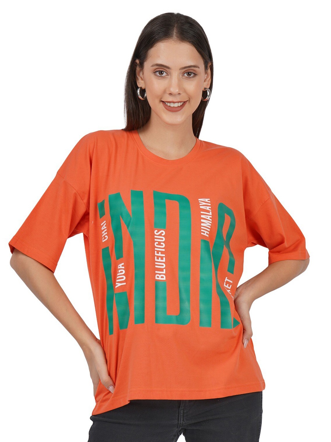 

BLUEFICUS Women Typography Printed T-shirt, Orange