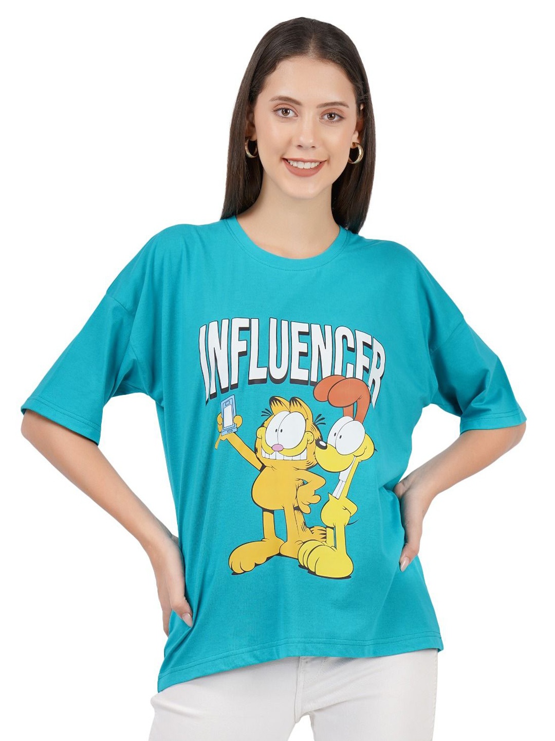 

BLUEFICUS Women Printed Applique T-shirt, Blue