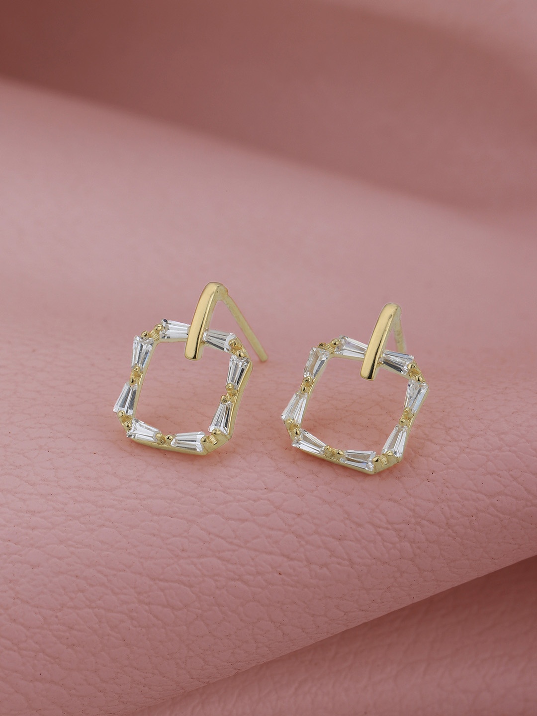 

Carlton London 925 Sterling Silver Gold-Plated Square Shaped Cubic Zirconia Studs Earrings