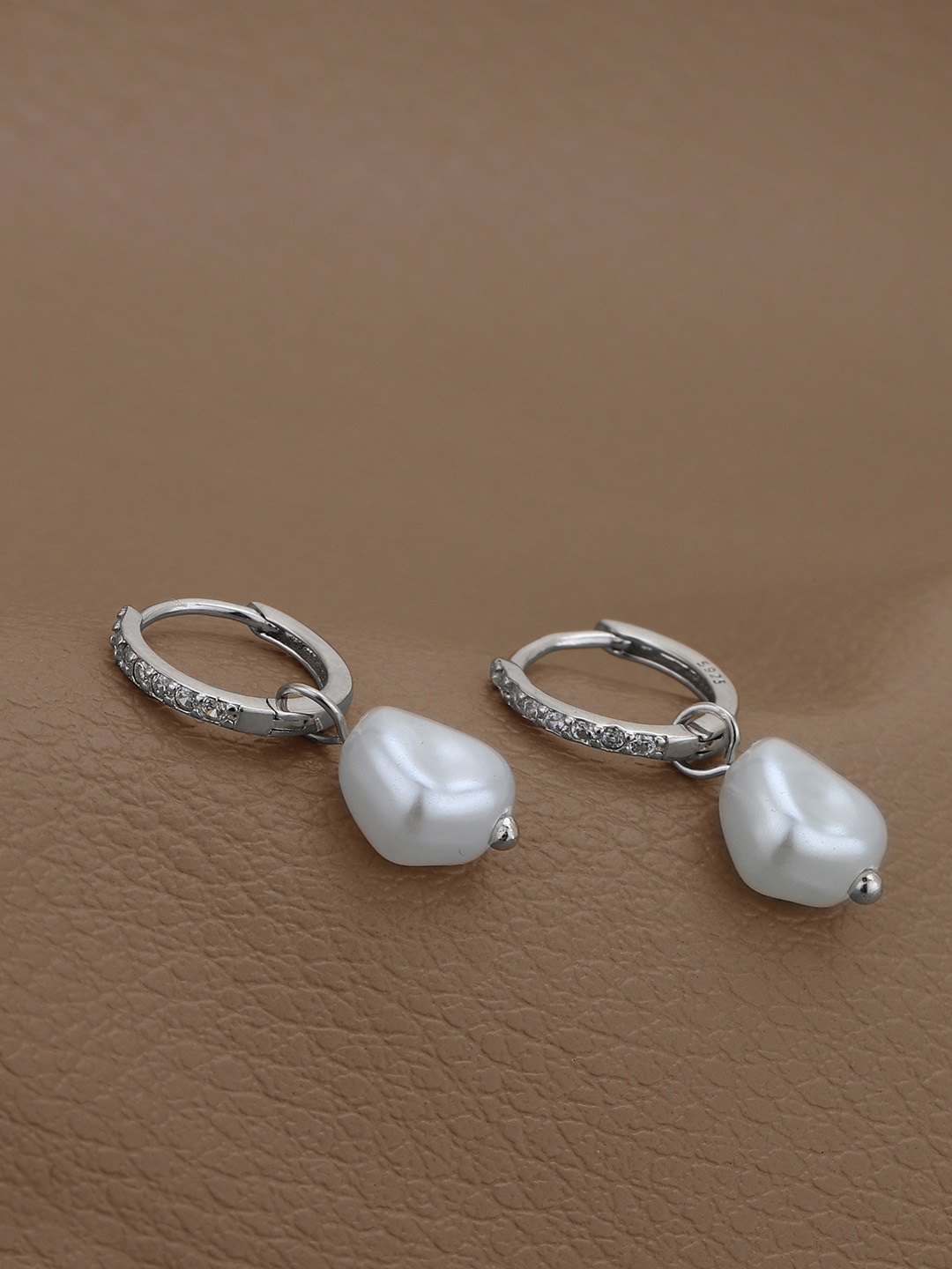 

Carlton London 925 Sterling Silver Rhodium-Plated Beaded Hoop Earrings