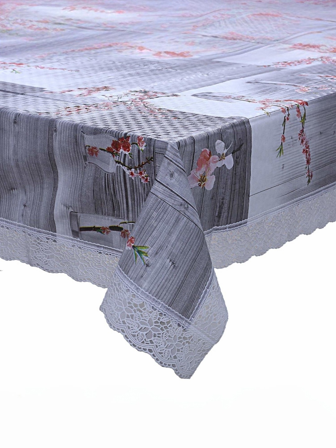 

Kuber Industries Grey Floral Plastic 6-Seater Table Cover