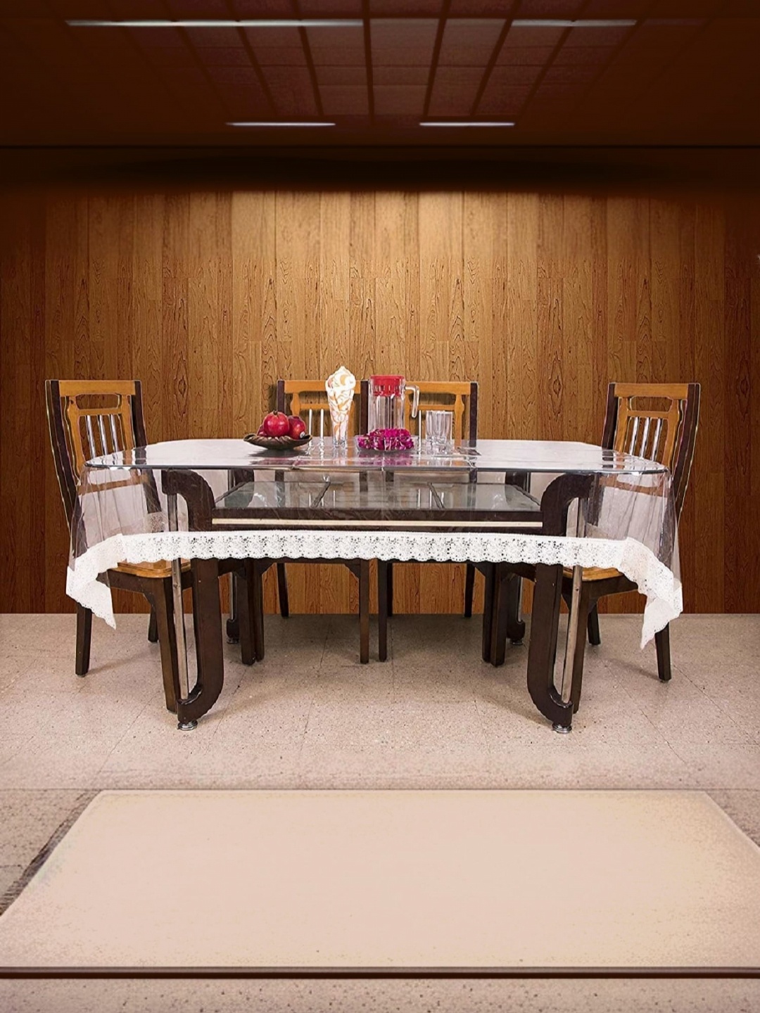 

Kuber Industries Transparent Ethnic Motifs Plastic 6-Seater Table Cover with Embroidered details