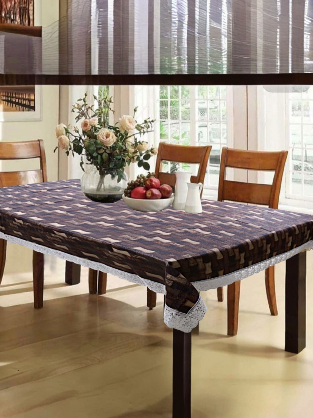 

Kuber Industries Brown Geometric Printed Plastic 6-Seater Table Cover