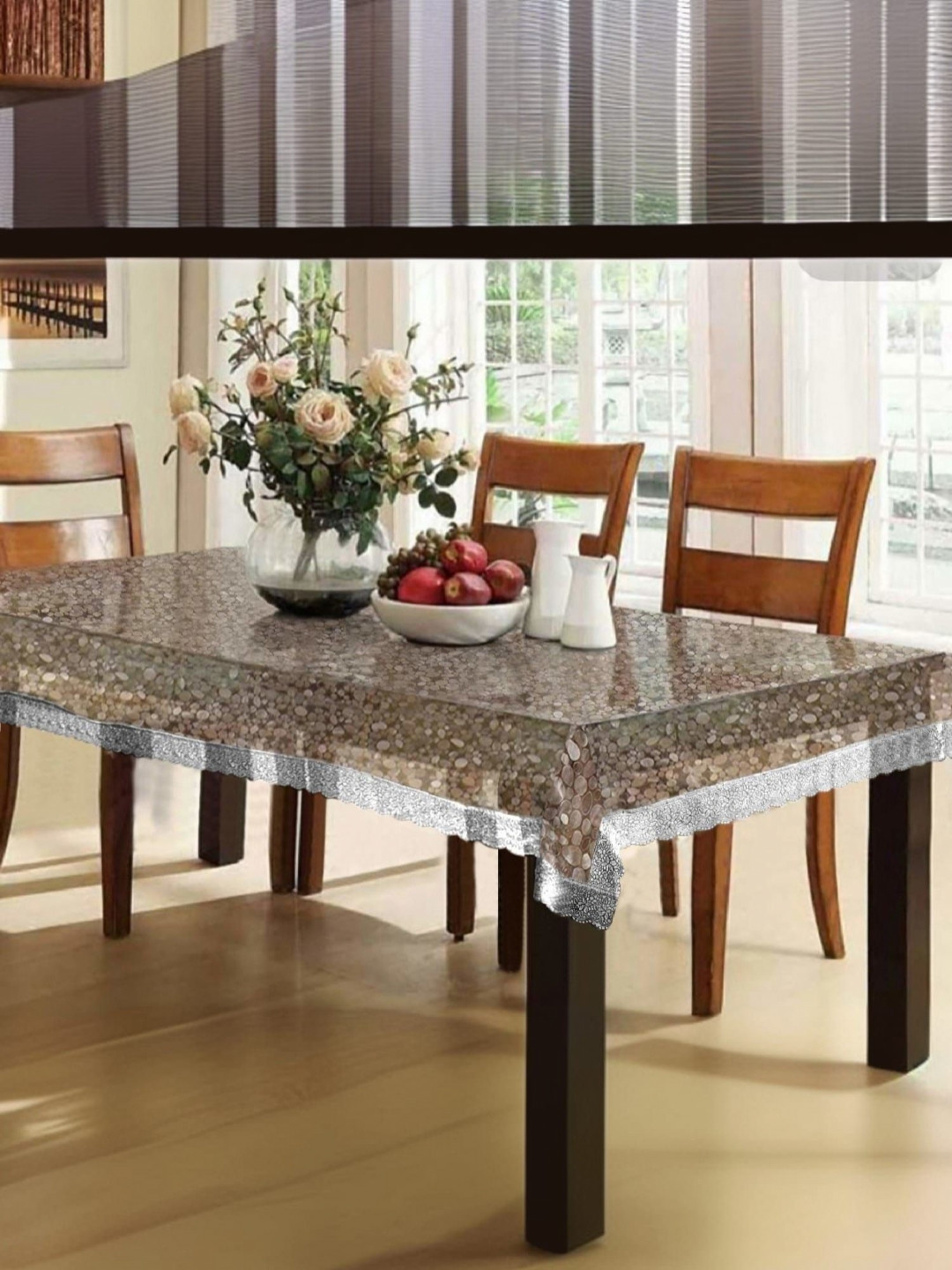 

Kuber Industries Transparent Ethnic Motifs Plastic 6-Seater Table Cover with Textured details