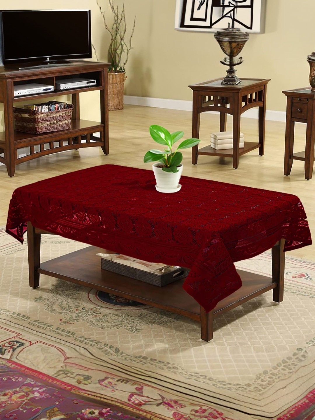 

Kuber Industries Maroon Geometric Printed Cotton 4-Seater Table Cover