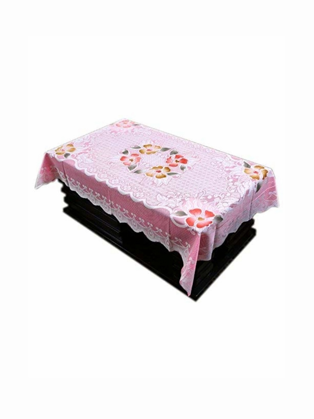 

Kuber Industries Pink Floral Cotton 4-Seater Table Cover with Textured details