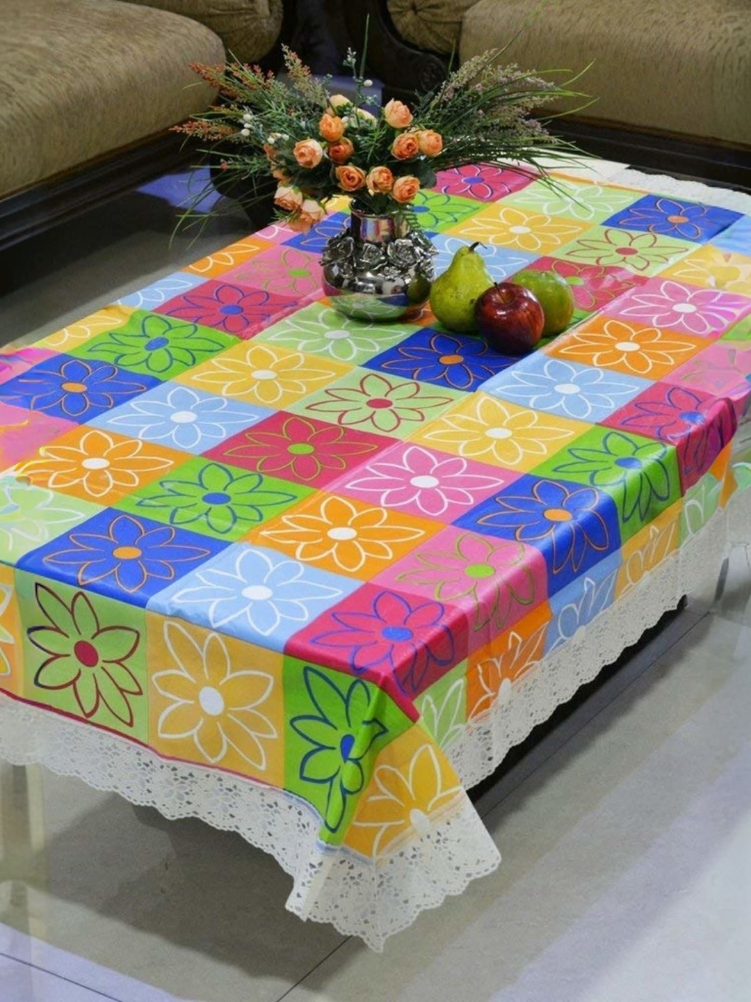 

Kuber Industries Pink Floral Plastic 4-Seater Table Cover