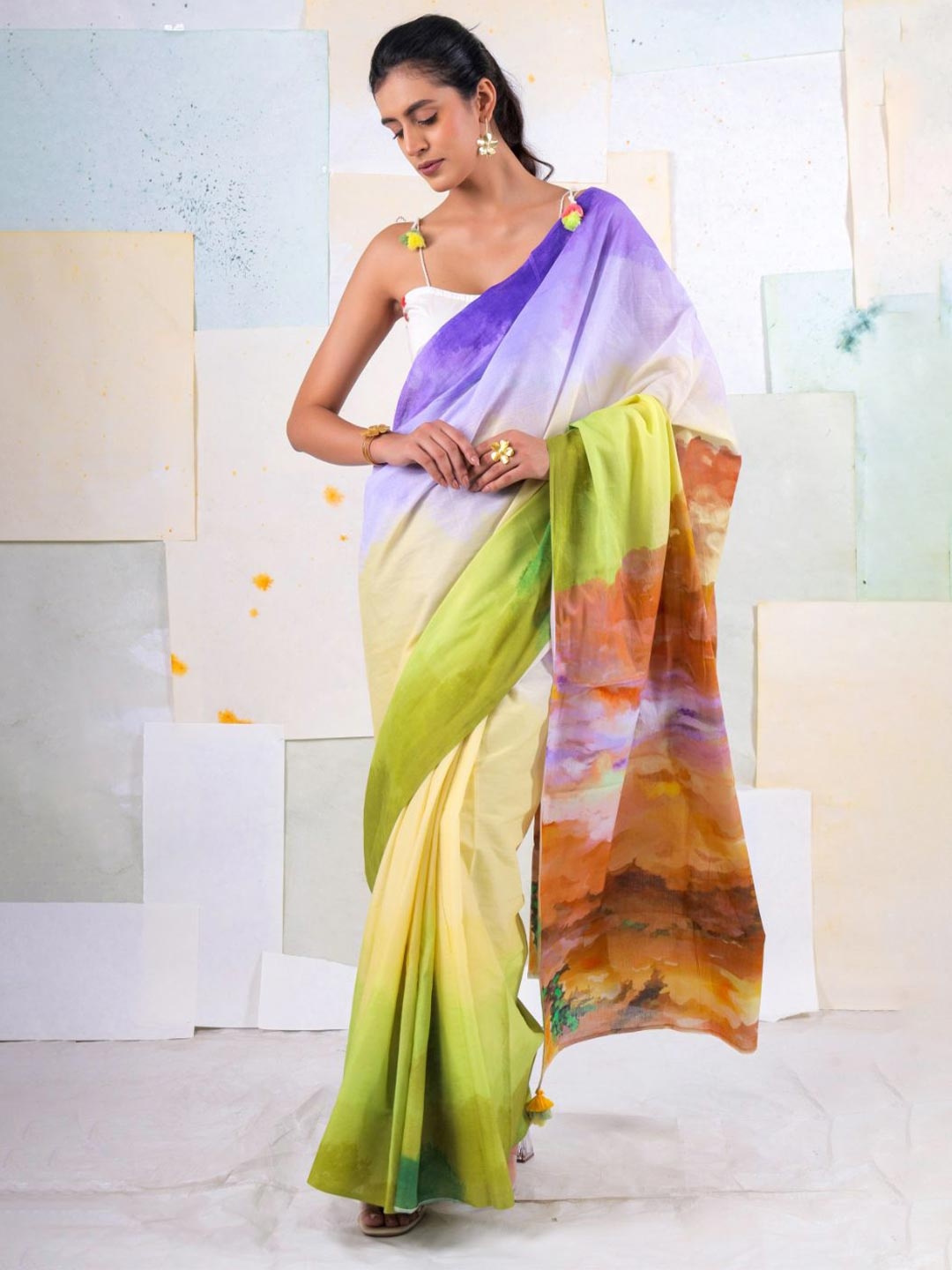 

BUTA BUTI Colourblocked Pure Cotton Saree, Purple