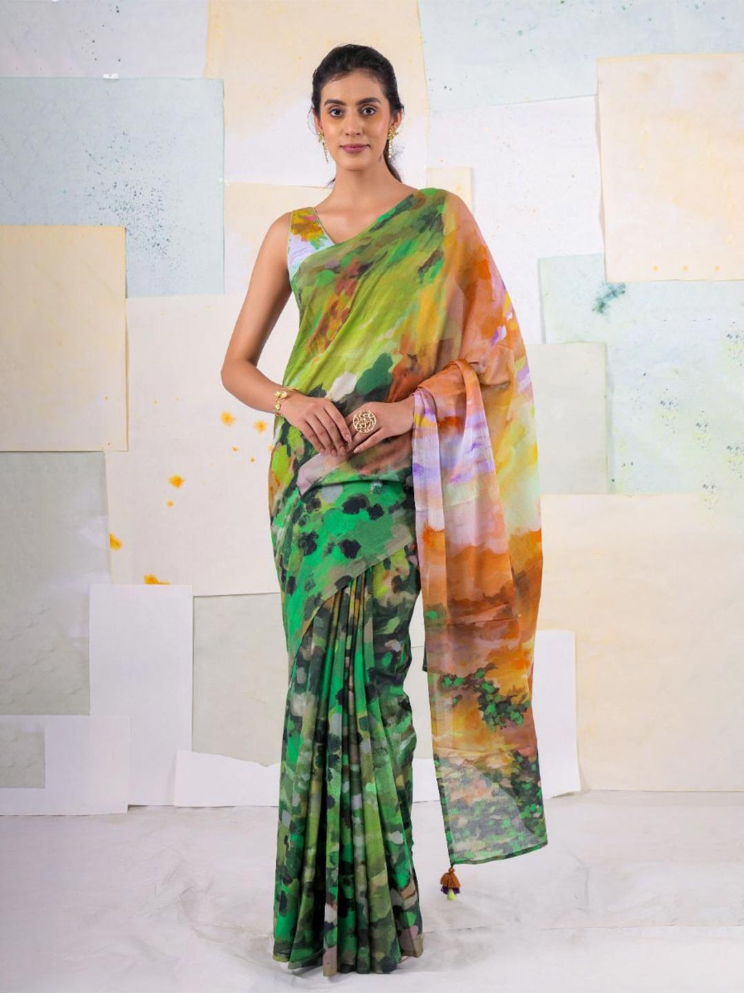 

BUTA BUTI Pure Cotton Saree, Green