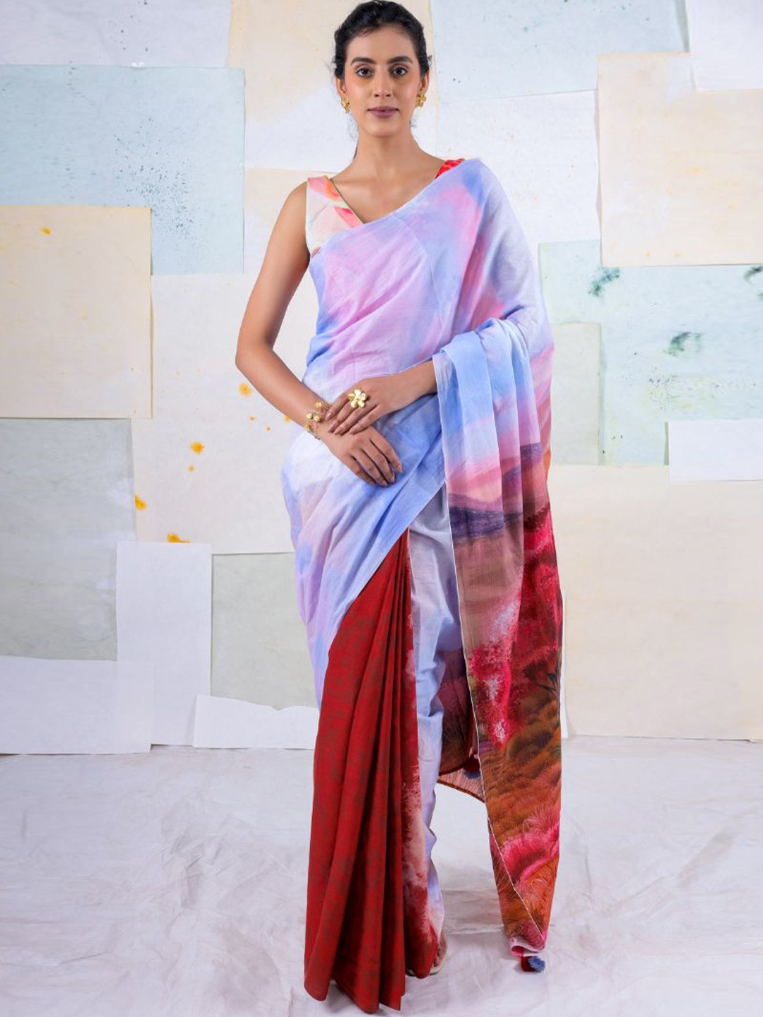 

BUTA BUTI Colourblocked Pure Cotton Saree, Purple