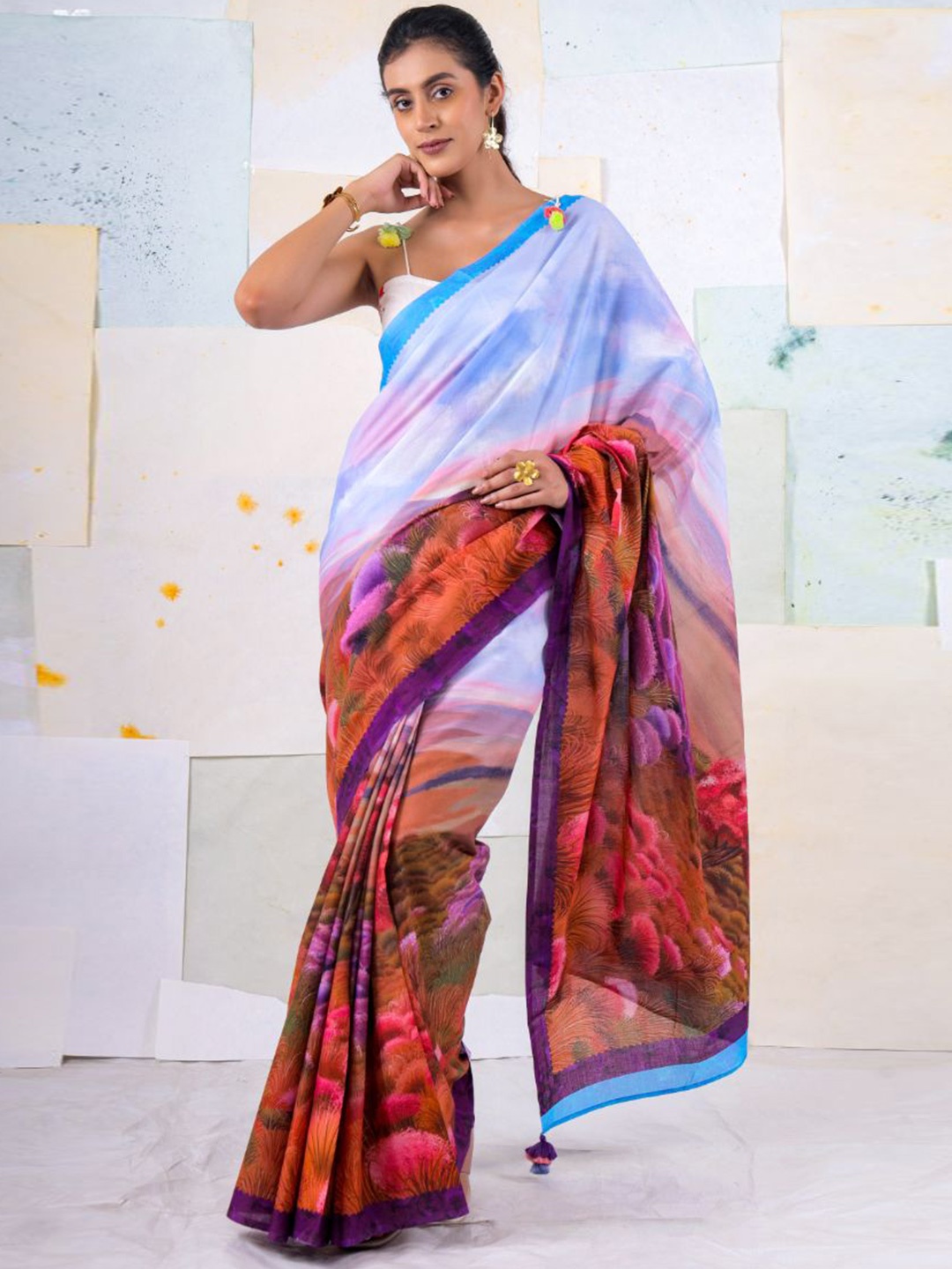

BUTA BUTI Pure Cotton Saree, Red