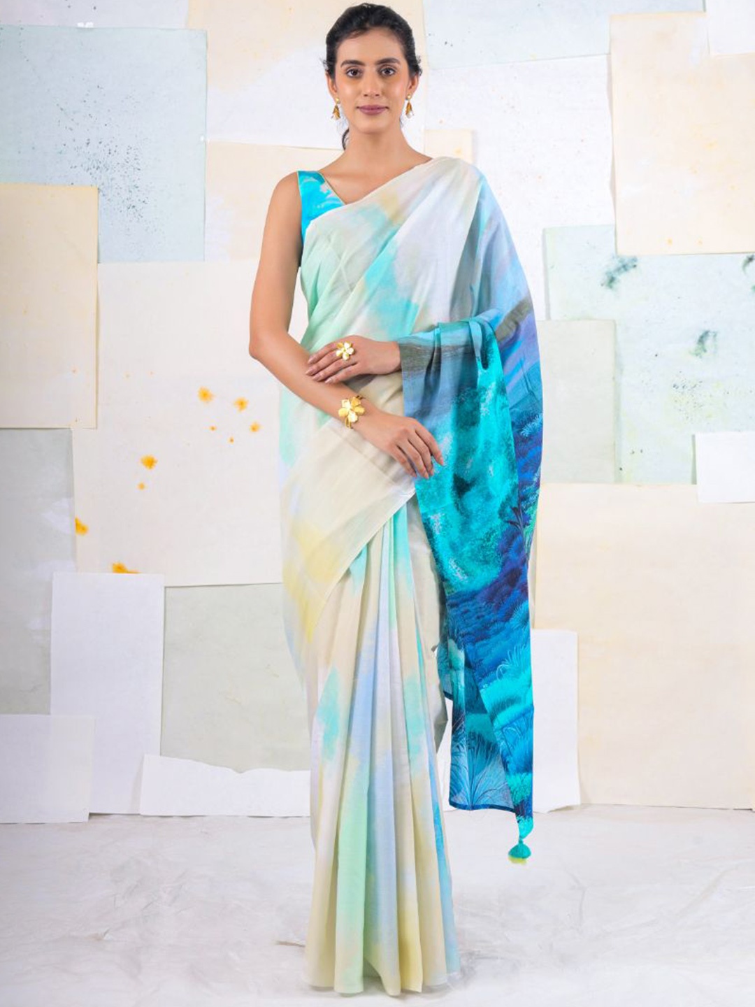 

BUTA BUTI Ombre Pure Cotton Saree, Blue