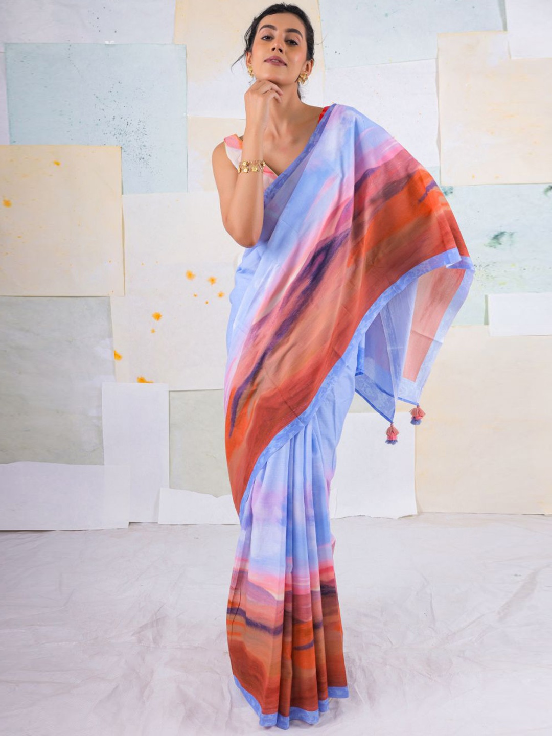 

BUTA BUTI Tie and Dye Pure Cotton Saree, Blue