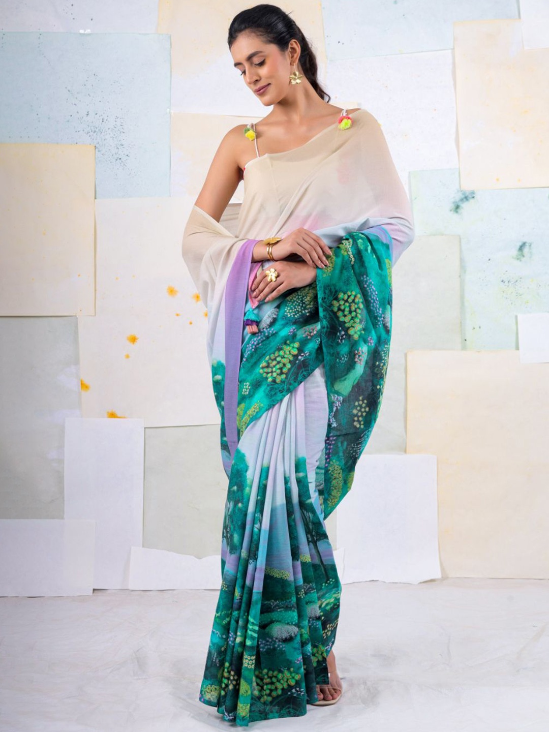 

BUTA BUTI Pure Cotton Saree, Green