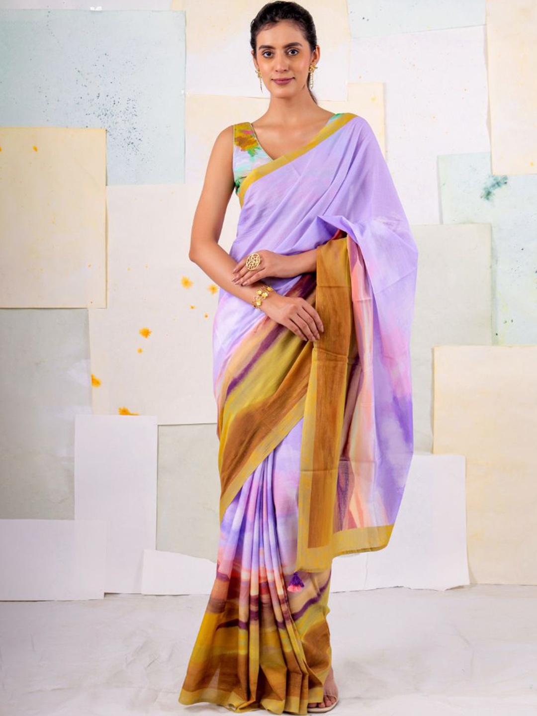 

BUTA BUTI Ombre Pure Cotton Saree, Purple