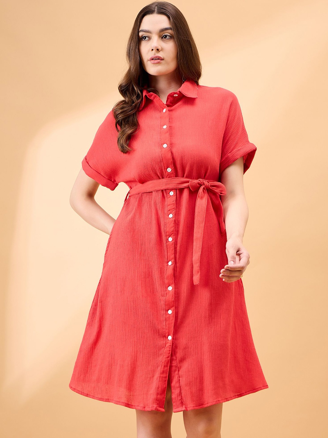 

all about you Crepe Shirt Dress, Coral