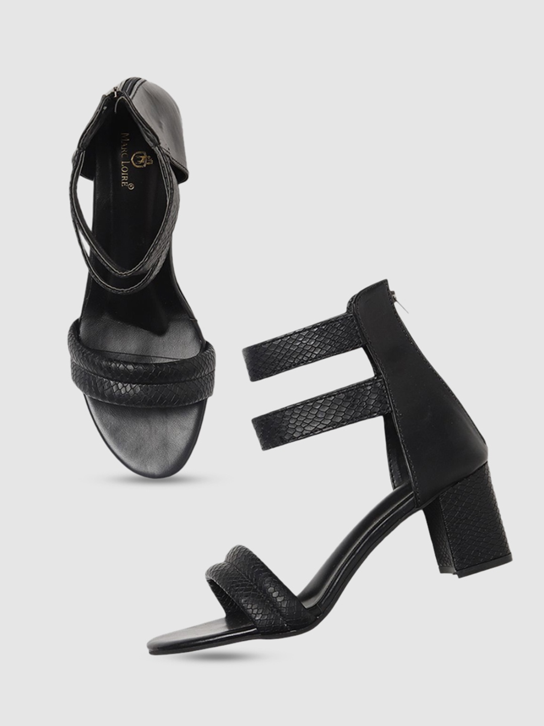 

Marc Loire Textured Open Toe Block Heels, Black