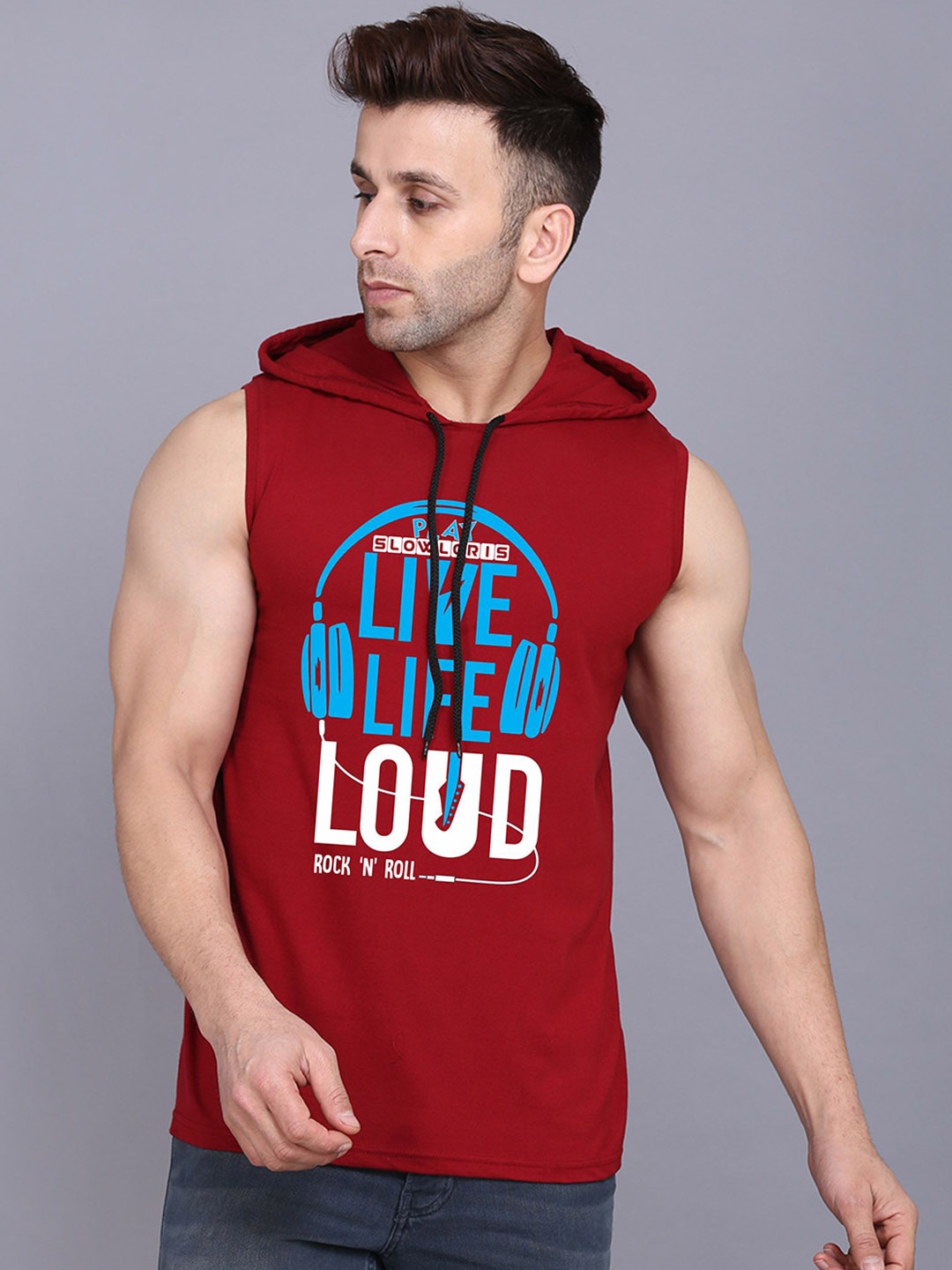 

SLOWLORIS Graphic Printed Hooded Innerwear Vests SL28 LOUD MAROON