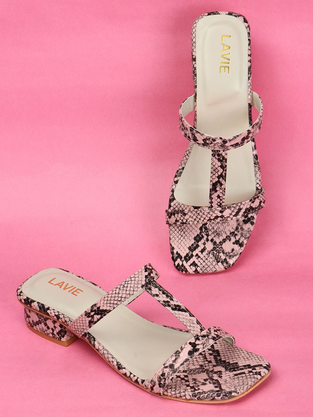 

Lavie Printed Block Open Toe Heels, Pink