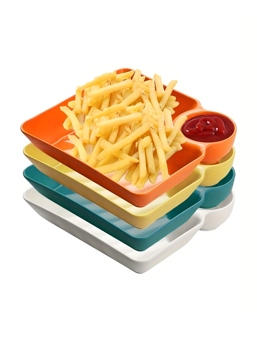 

P-Plus International Yellow & White 4 Pieces Textured Serving Plates