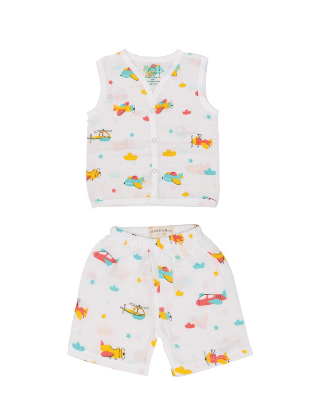 

A Toddler Thing Kids Printed Organic Cotton Shirt With Shorts, White