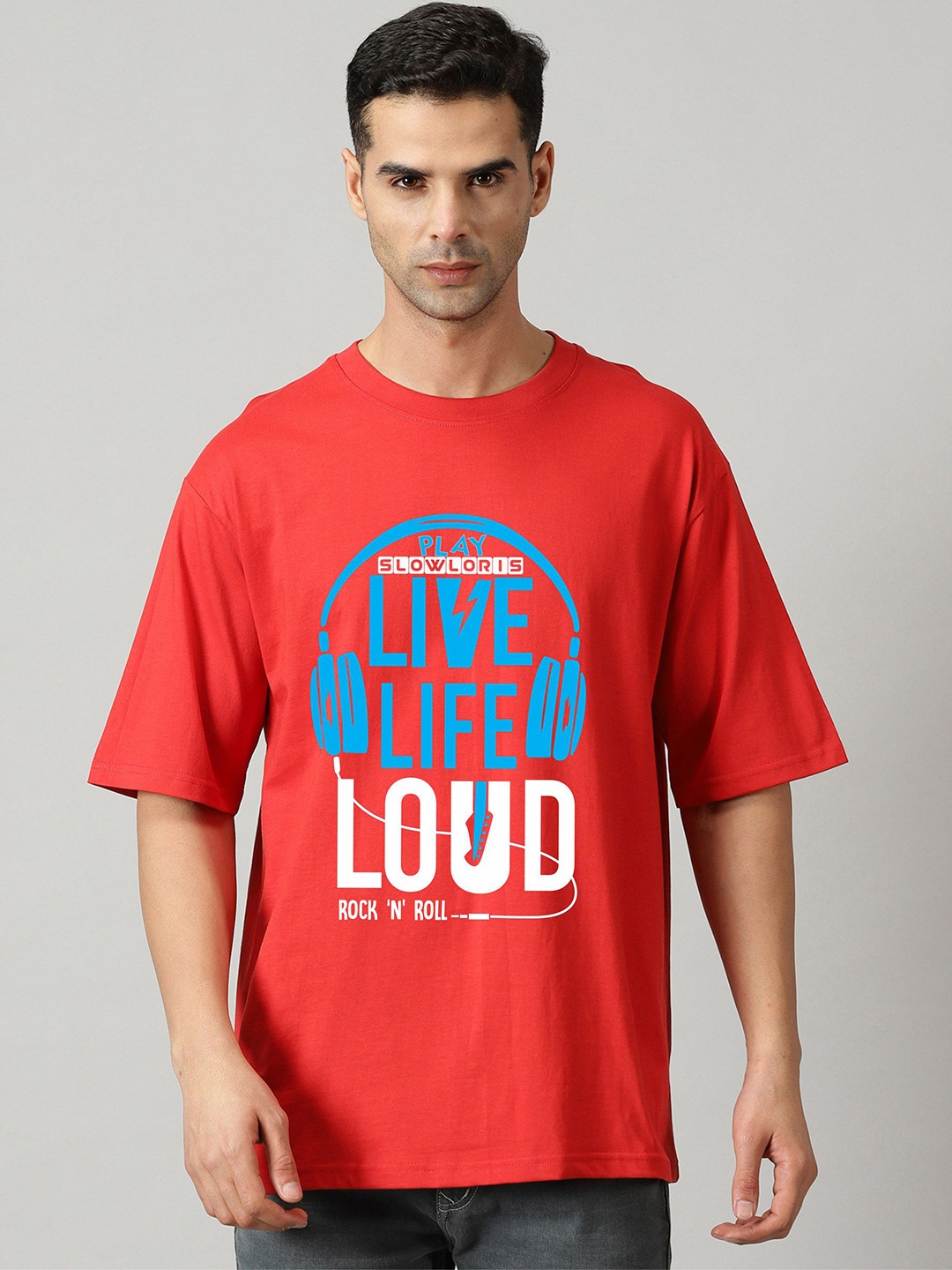 

SLOWLORIS Men Typography Printed Pockets T-shirt, Red