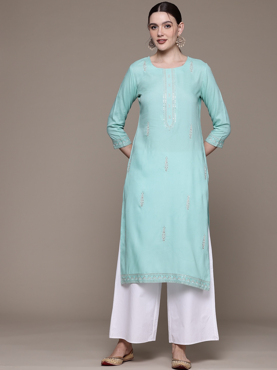 

Readiprint Fashions Women Floral Embroidered Sequinned Kurta, Blue