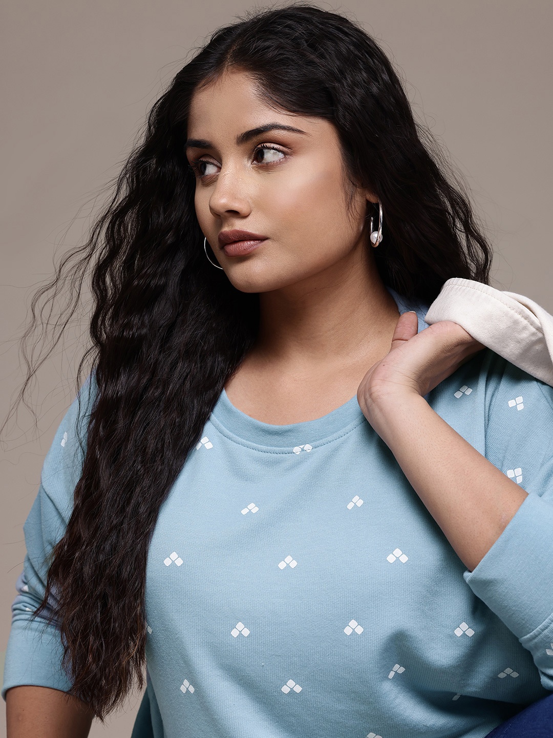 

The Roadster Lifestyle Co. Plus Size Printed Round Neck Sweatshirt, Blue