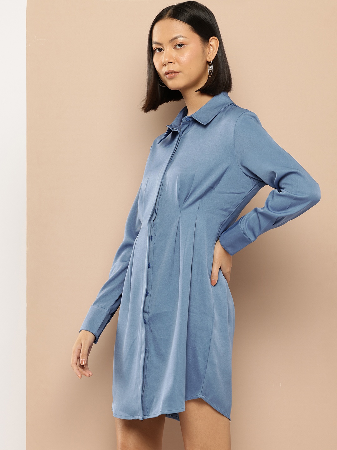 

her by invictus Long-Sleeves Shirt Dress, Blue