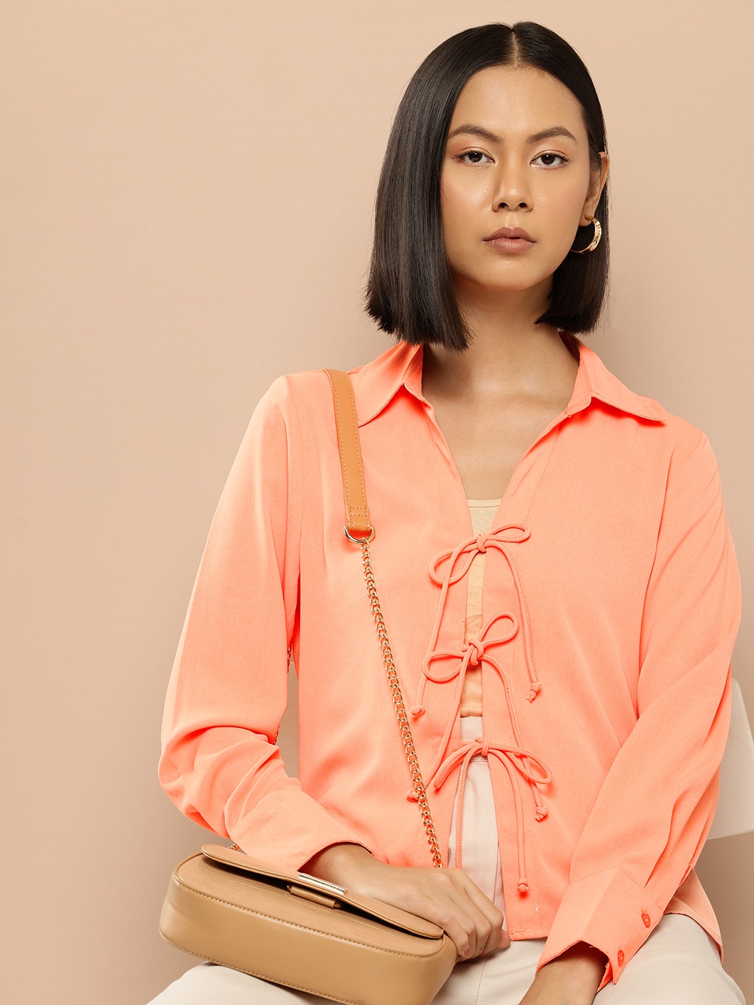 

her by invictus Tie Up Front Shirt Style Top, Peach