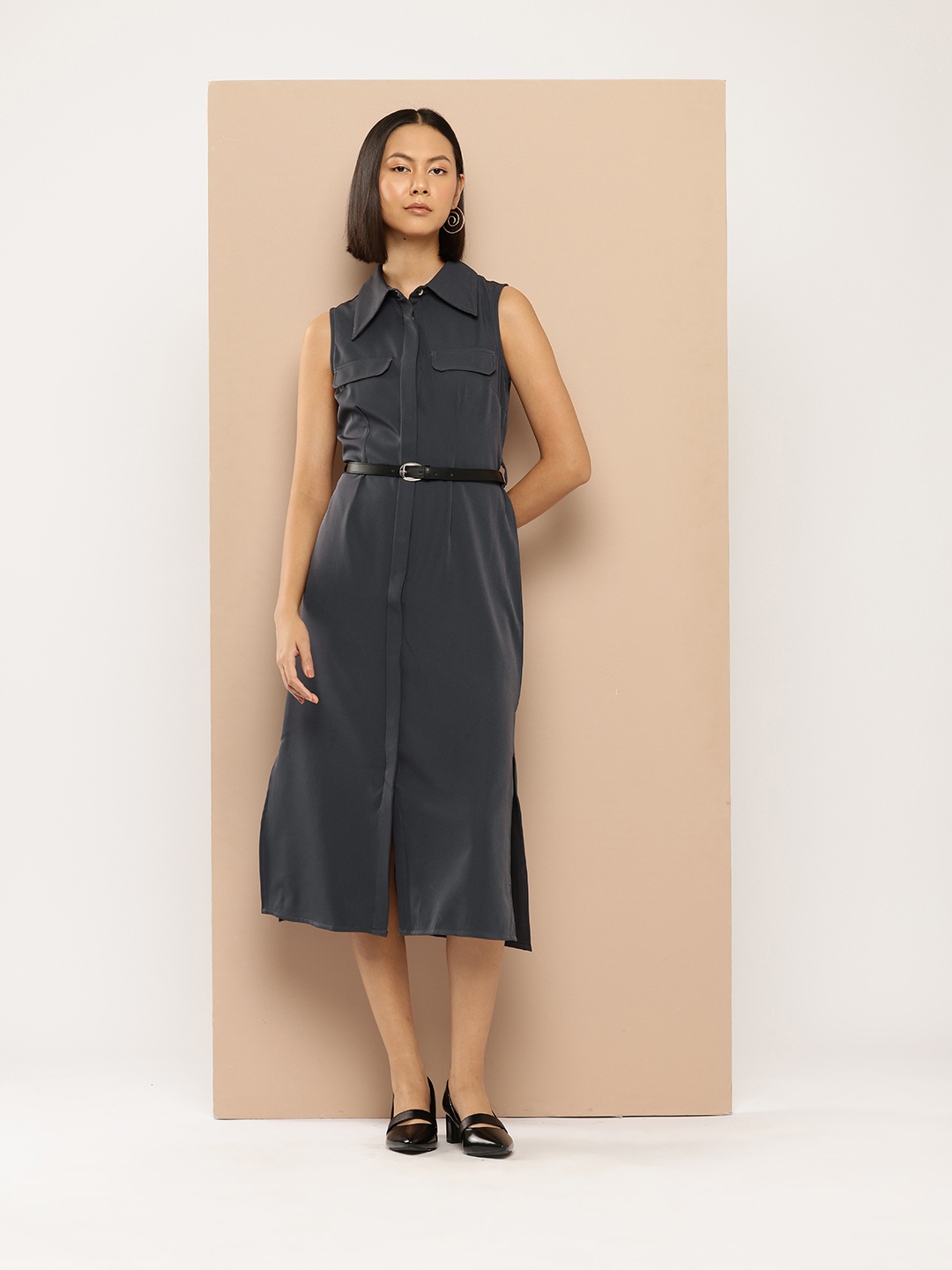 

her by invictus Midi Shirt Dress, Charcoal