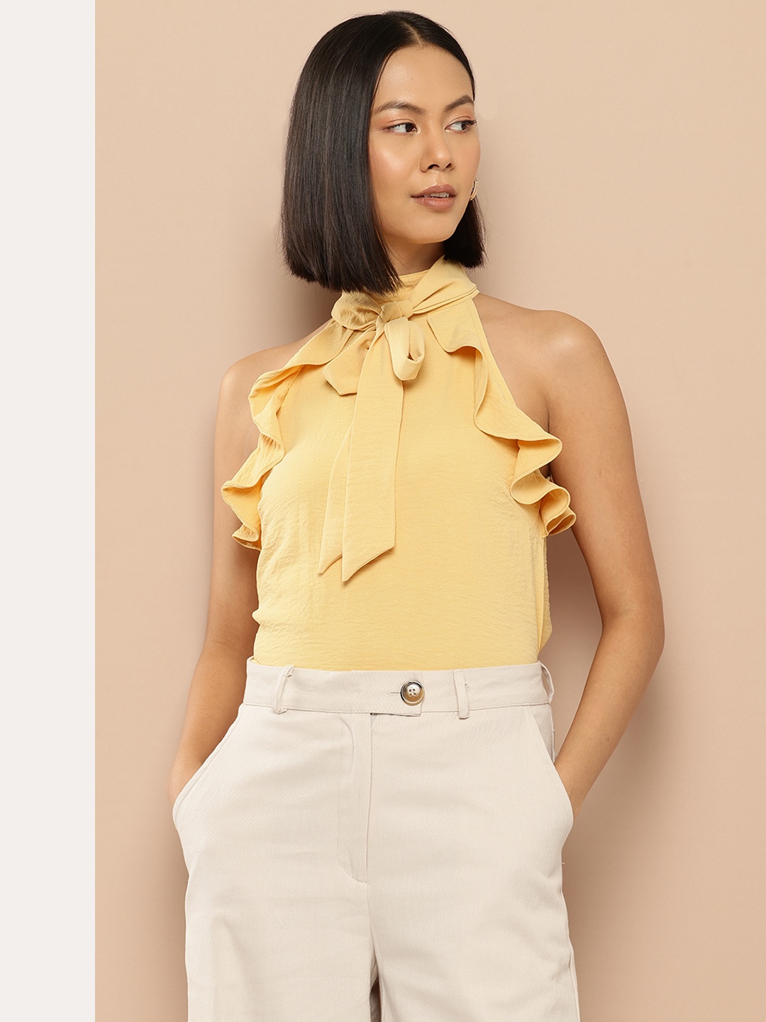 

her by invictus Ruffles Tie-Up Detail Top, Yellow