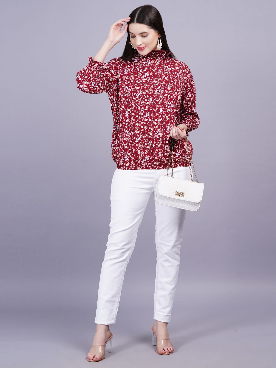 

HIGHLIGHT FASHION EXPORT Floral Print Top, Maroon