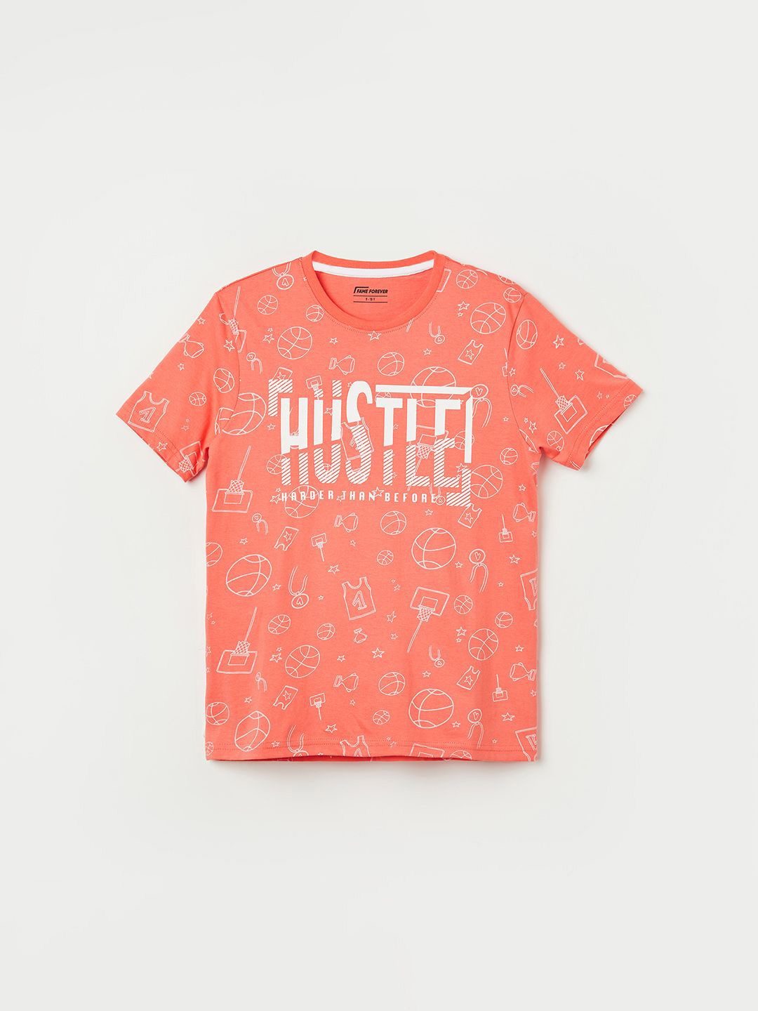 

Fame Forever by Lifestyle Boys Typography Printed Applique T-shirt, Coral