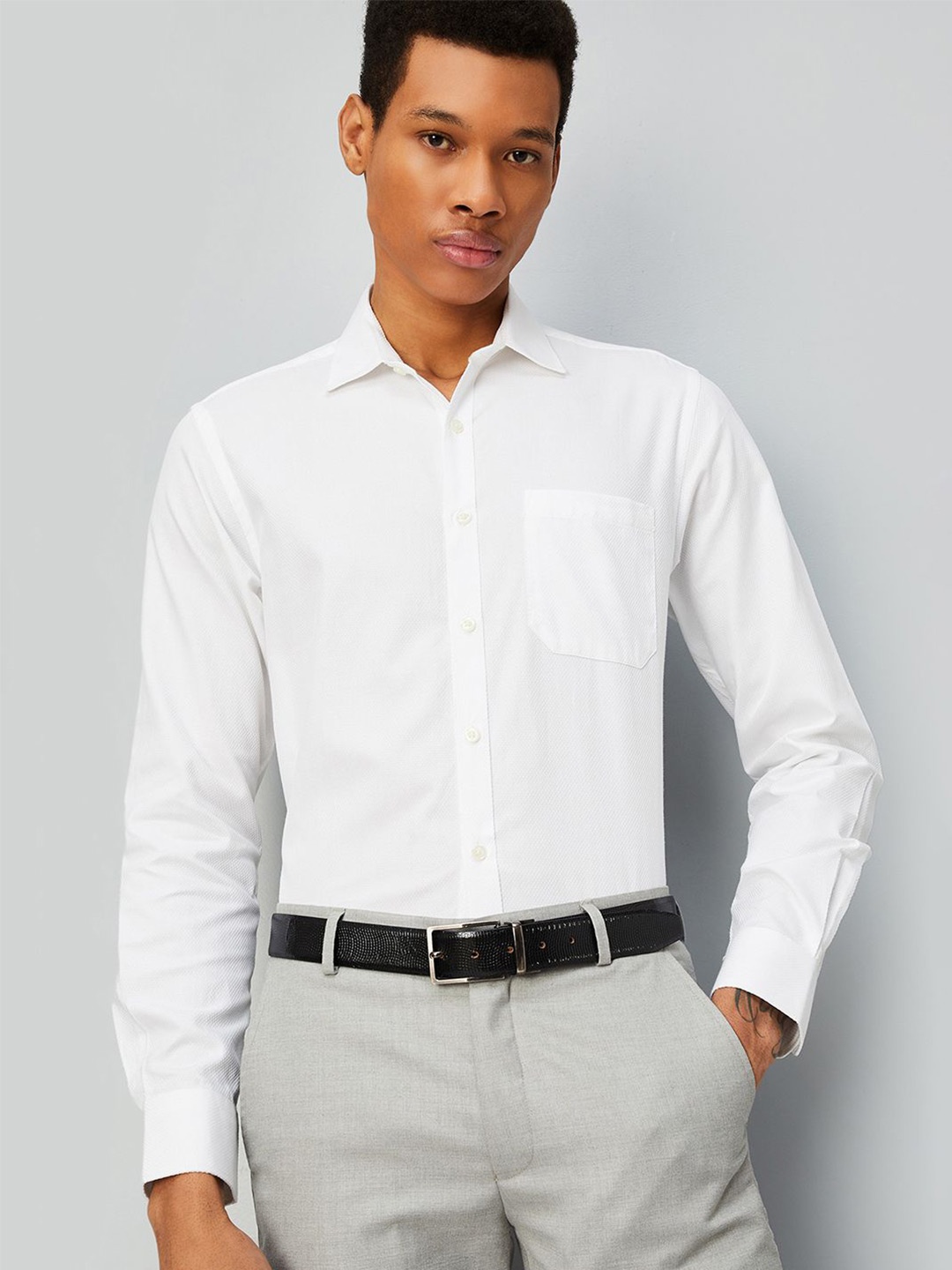 

max Men Opaque Casual Shirt, White